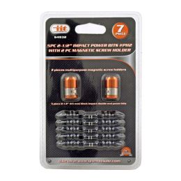 7 pc. 2 - 1/2" Impact Power Bits #PH2 with 2 pc. Magnetic Screw Holders - IIT