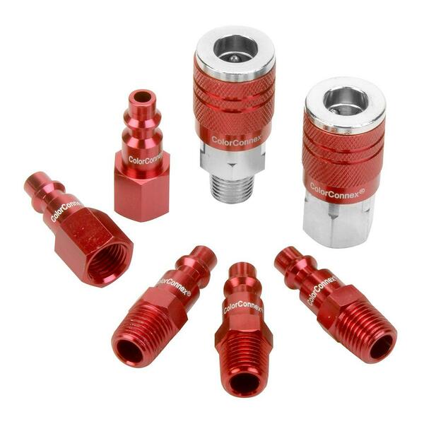 Colorconnex Coupler Plug Kit Red Industrial Type D 1/4in NPT 1/4in Body 